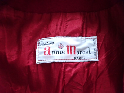 Manteau Long Vintage En Laine Rouge – Marque Création Annie Marcel, Taille M, Fabriqué En France
