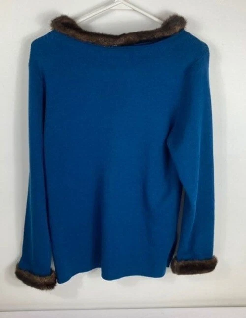 Suéter de lana de diálogo para mujer cuello de piel sintética azul marrón S Foto 2 de 4