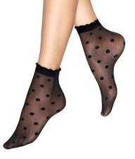 Girls women summer black ankle sheer pattern socks 20 denier