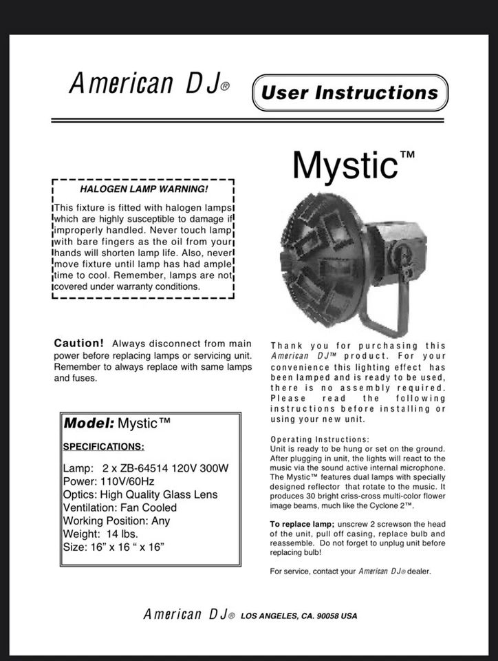 Vintage American DJ Mystic Sound Activated Effects Fixture Disco Light  Halogen - Image 2 of 4