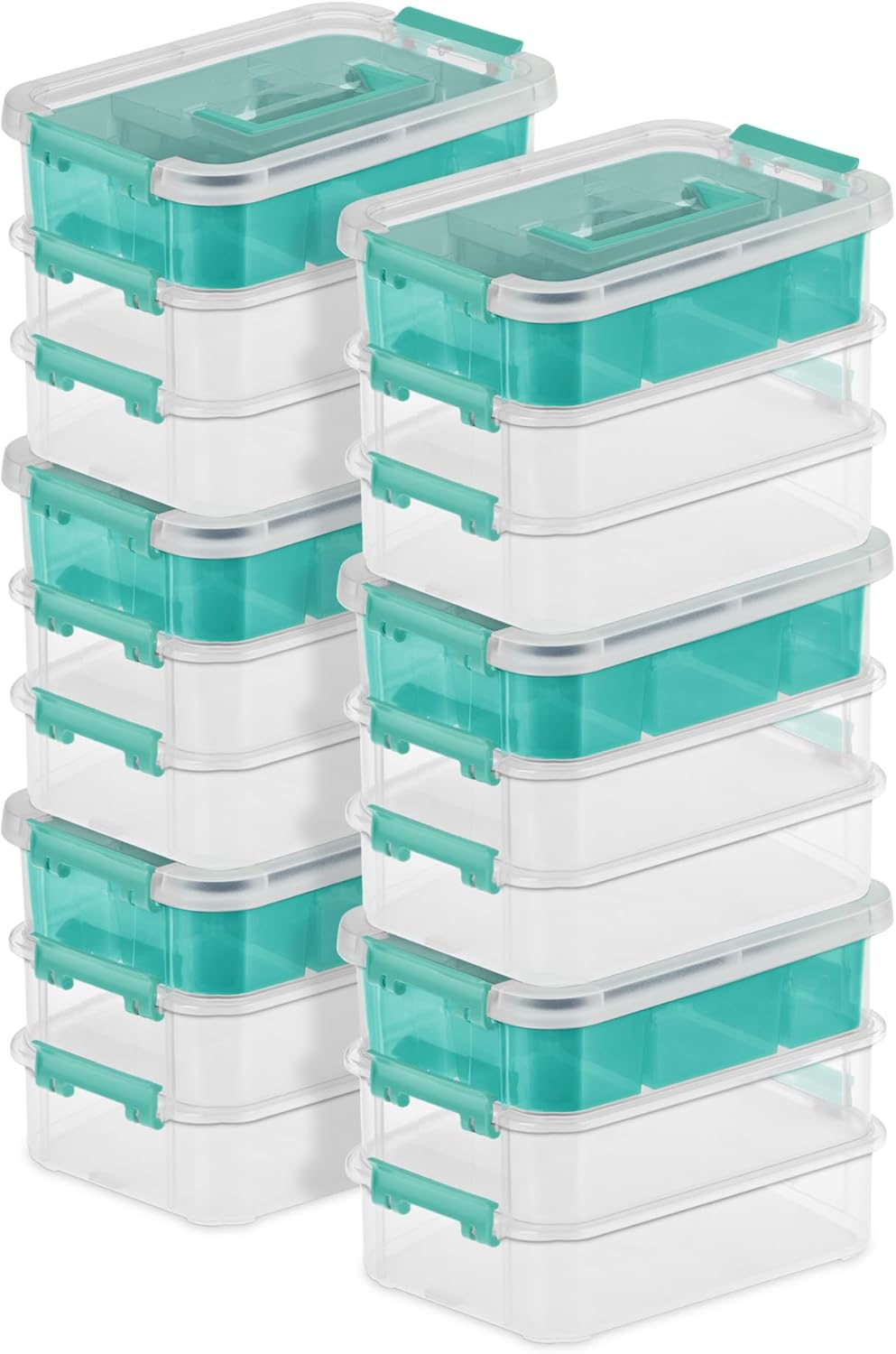 6-Pack Stackable 3-Layer Clear Blue Plastic Storage Containers with Carry Handle