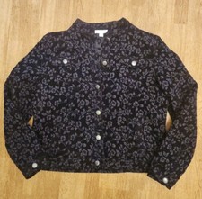 Charter Club Jacket Floral Black/Grey Metal Buttons Womens Size PM Petite Medium