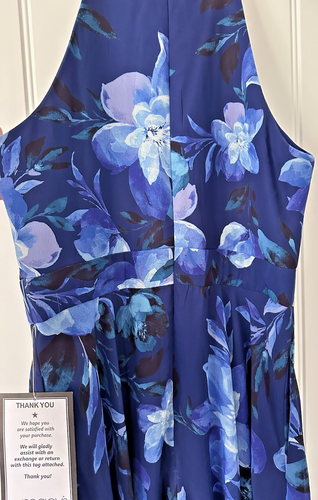Betsy & Adam Women's Floral-Print Halter Gown Formal Maxi Dress Royal Blue 4 - Picture 12 of 14