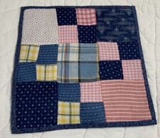 Vintage Antique Patchwork Quilt Table Topper, Nine Patch, Four Patch, Blue, Pink