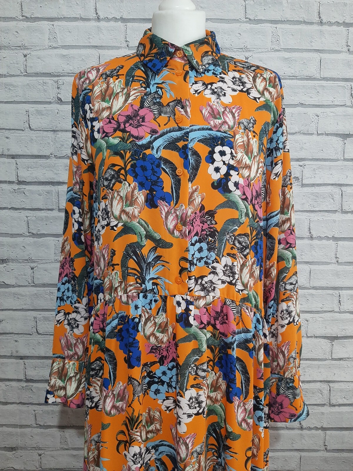 Vestido Monki Naranja Animales y Estampado Floral Dobladillo Grande Midaxi Midi Talla S