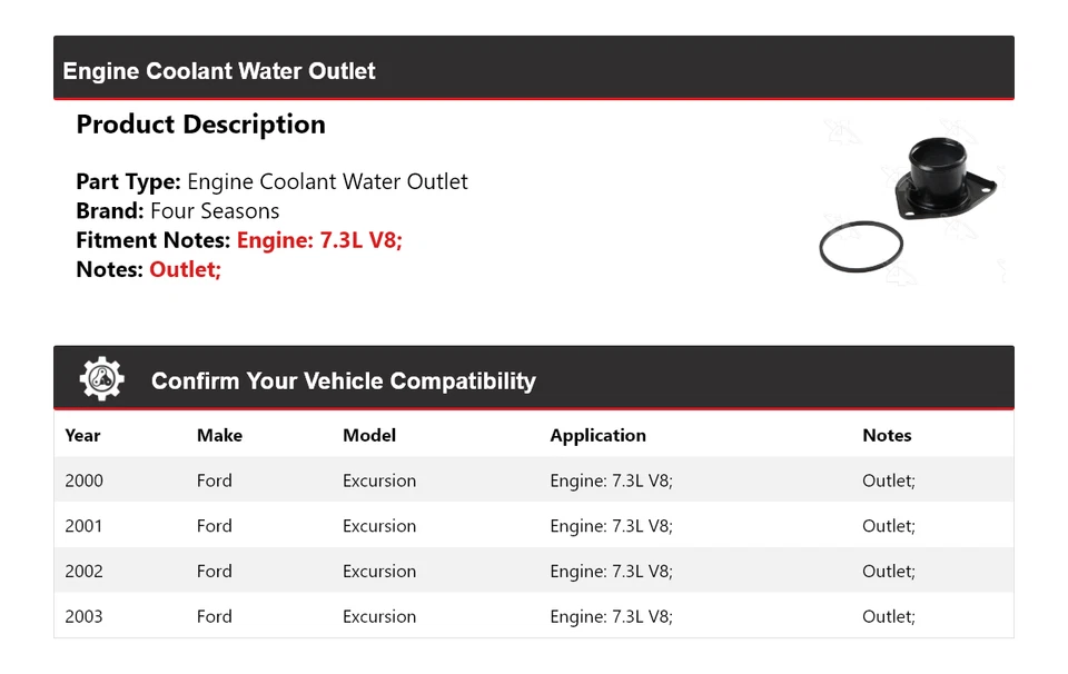 Salida de agua refrigerante motor V8 7,3 L Ford Excursion 2000-2003 4 estaciones 2001 Foto 2 de 4