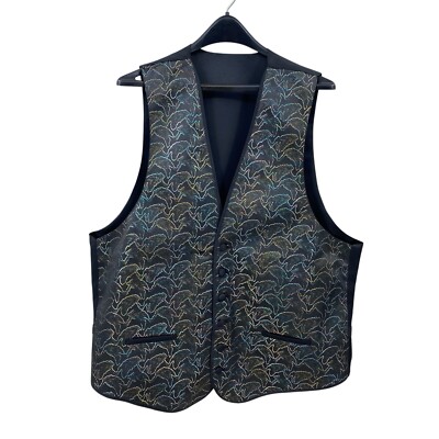 Desmonds Tuxedo Vest Vintage Size XL Iridescent on Black Button Up Pockets 