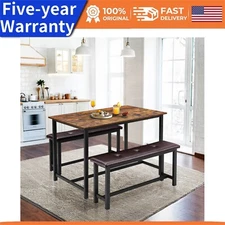 ✔️4PCS Kitchen Table Set with 2 Benches Dining Table Set with Upholstered Benche
