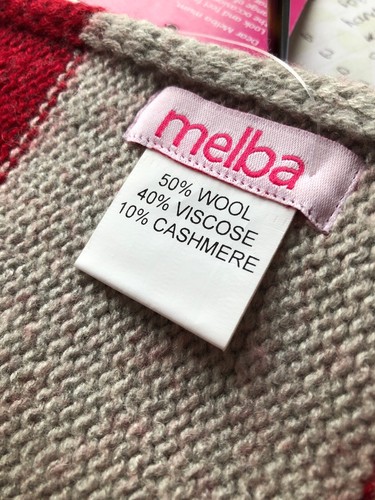 BNWT MELBA Ladies Deep Red/Pale Grey Striped Wool/Cashmere Blend Scarf - Picture 2 of 3