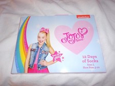 NEW, GIRLS JOJO SIWA 12 DAYS OF SOCKS, SIZE LARGE. SHOE SIZE 3-10