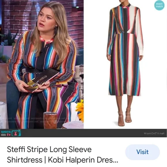 Kobi Halperin Steffi 衬衫连衣裙 M 码条纹 Midi 西南彩虹蓝色 — 第 3/4 张图片