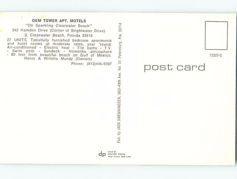 Unused Pre1980 MOTEL SCENE Clearwater Beach Near Tampa Florida FL