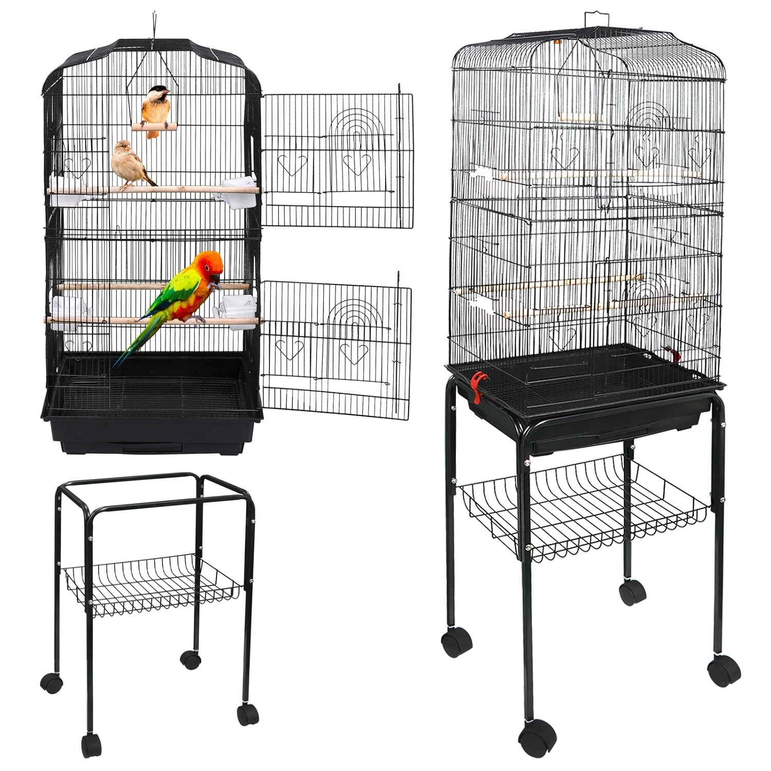 59'' Bird Cage with Rolling Stand Cockatiel Parakeet Finch Parrot Birdcage Black
Opens in a new wind