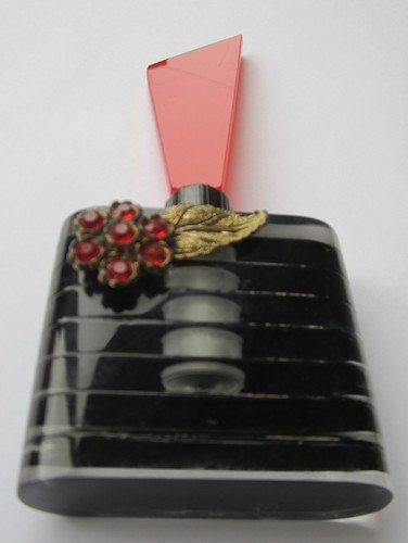 Antique Art Deco Perspex & Glass Perfume Scent Bottle + Stopper Black & Red - Picture 10 of 21