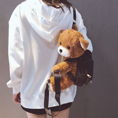 Cute faux leather bear backpack Punk rock teddy bear backpack faux leather – PlushThis  main image 3