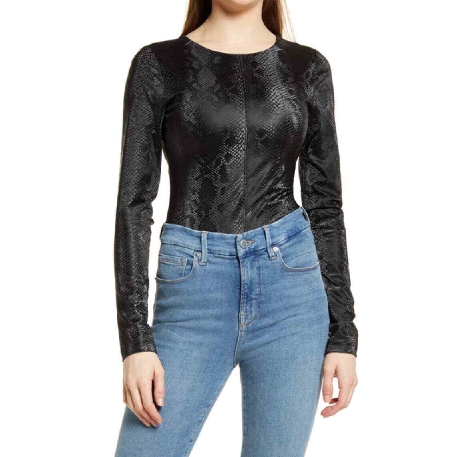 New Good American Faux Leather Bodysuit In Black Snake Women's Size 0(XS) |  eBay