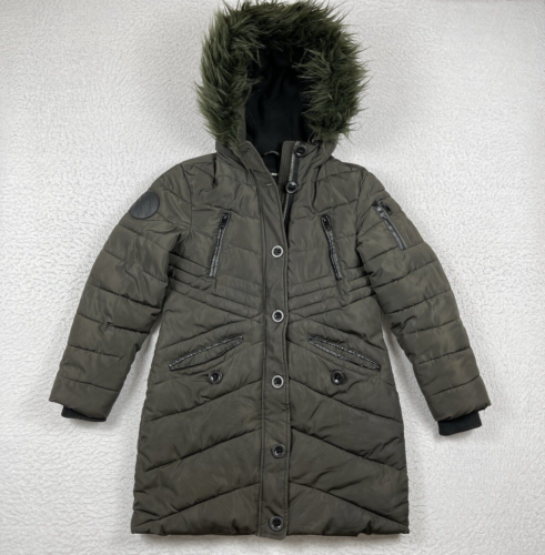 Diesel Jacket Womens 12 Green Faux Fur Hooded Parka Puffer Coat Lined Quilted