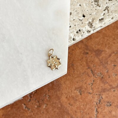 14KT Yellow Gold Star Mother Mary Blessed Medal Pendant Charm MINI TINY Size 9mm