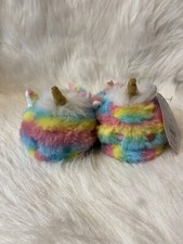Wonder Nation Plush Rainbow Unicorn Slippers Girl  s Size 5-6 Fuzzy Slip On Shoes