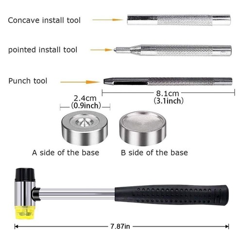 120 Set Heavy Duty Snap Fasteners Kit Leather Craft Sewing Repair w/ Hammer Tool - Picture 3 of 16