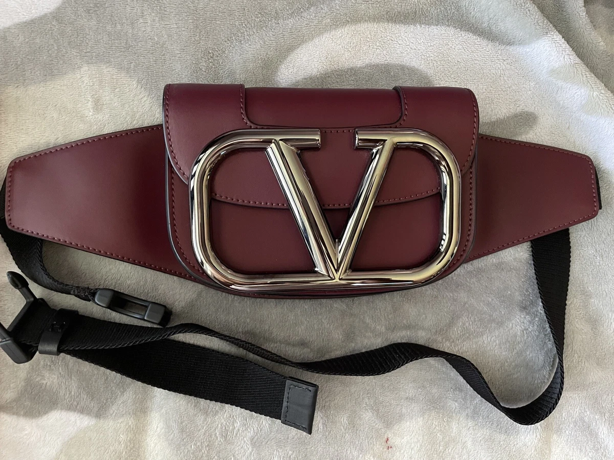 Valentino Burgundy Leather VLogo Supervee Crossbody Bag Valentino