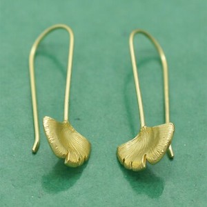 Authentic Ginkgo Leaf Dangle Earring, Brass 22k Gold Plated Designer Jewelry, Women's Gift