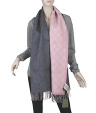 NEW GUCCI GG WOOL JACCQUARD REVERSIBLE GRAY PINK JUMBO GG SHAWL SCARF
