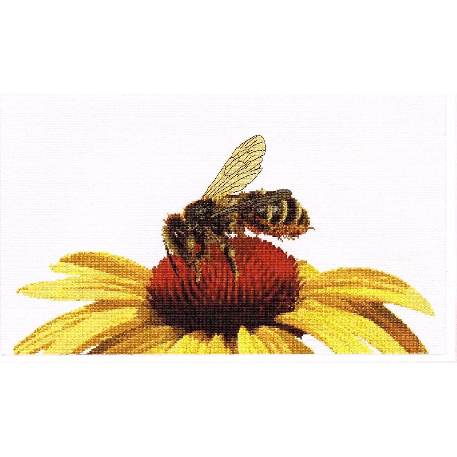 Kit point de croix compté Abeille sur échinacée jaune toile broderie