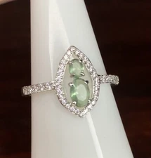 Bomb Party Ring- 01- 3361- Lab Created Olive Green- Size 9- Rhodium Plated