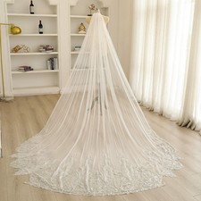 Crystal Beaded Wedding Veil with Unique Scalloped Edge Royal Custom Veil