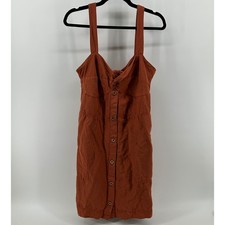 Maeve Anthropologie Pinafore Linen Blend Button Front Mini Dress Rust Orange XL