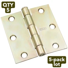 NOS 5-pack lot National Hardware 3" brass door hinge N830-268 square corner