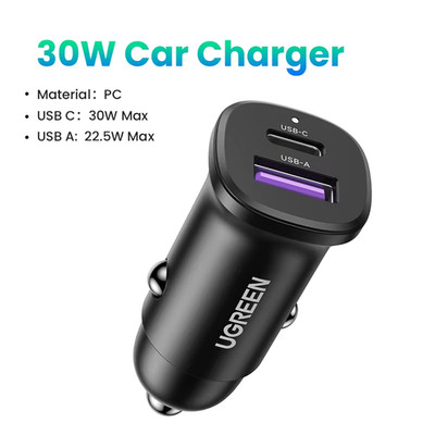 Car Charger 30W PD Quick Charge QC4.0 3.0 SCP Type C Fast USB Car Charger for Ip