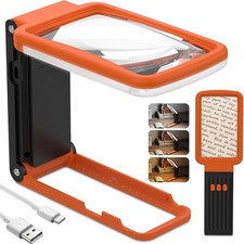 15X Magnifying Glass with Light and Stand, Real Glass Lens, Rechargeable Foldabl