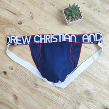 Andrew Christian Sexy Hombres Ropa Interior Trofeo Niño Activo Malla Jock, Azul Marino, Grande