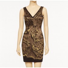 Tahari Dress Women's 4 Brown Gold Metallic Sheath Cocktail Glam Holiday Party