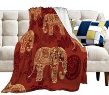 Red Elephant Throw Blanket Super Warm Soft Plush Fleece Flannel 40x50 Inch