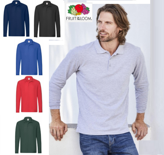 maglietta uomo Polo Premium manica lunga 100 % cotone Fruit of the loom