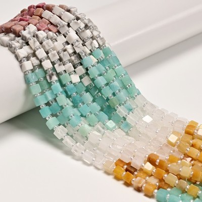 09 Multi-color Gemstone Smooth Cube Shape Beads Size 4mm 15'' Strand