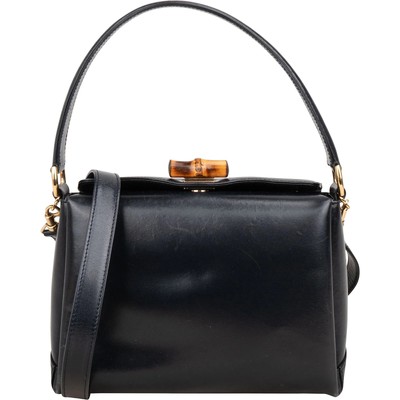 Gucci Blue Vintage Leather Bamboo Top Handle Handbag Tasche