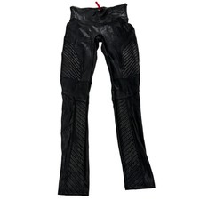 Spanx Leggings Womens Small Black Moto Faux Leather Stretch High Rise