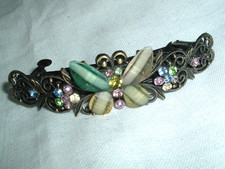 PASTEL GLASS AND RHINESTONE BUTTERFLY BRASS HAIR BARRETTE