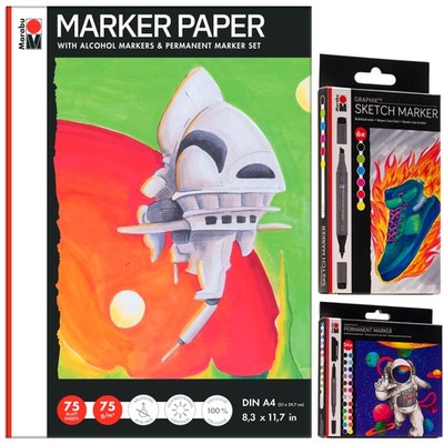 Marker Sketchbook Set - 75 Marker Sketchbook, 24 Dual Tip Permanent Markers &...