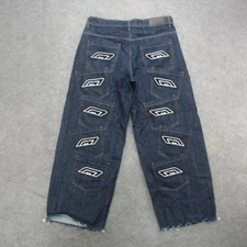 BoohooMAN Jeans Mens 34x32 Blue Multi Pocket Baggy Wide Leg Raw Hem Denim