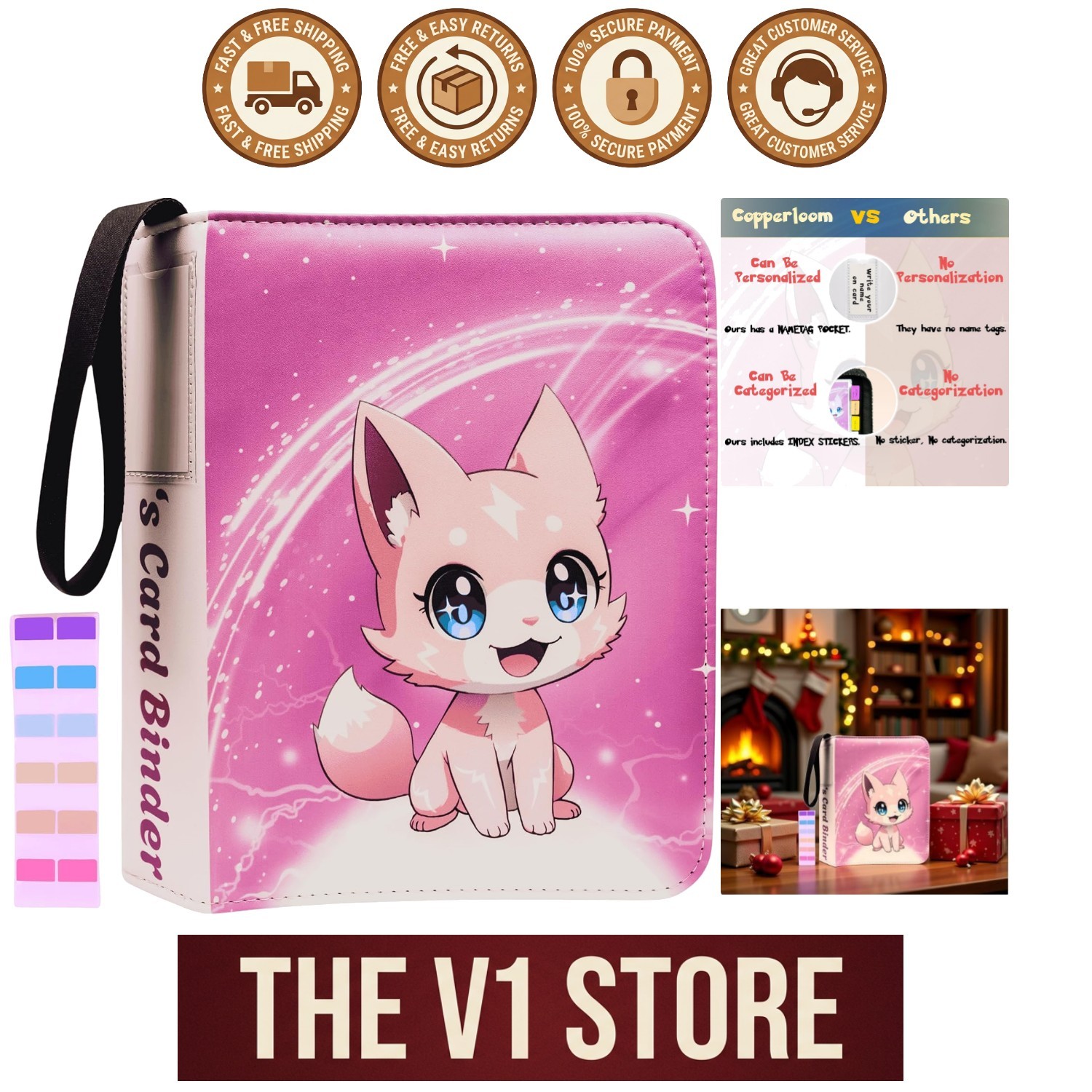 440 Pocket Pink Trading Card Binder - Eco-Friendly with Tab Stickers & Name  Tag | eBay