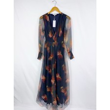 Baltic Born Layla Floral Tulle Maxi Dress Women's Small Navy Blue Orange