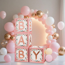 Baby Shower Decorations, Pink Baby Boxes with Letters, 4Pcs Floral Baby Shower D