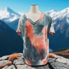 White Birch Tie Dye V Neck Top Small Boho Lounge Aesthetic Soft Girl Trendy Cozy