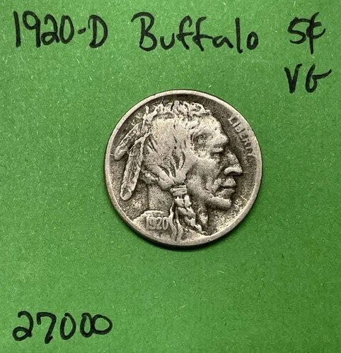 1920-D Buffalo 🦬 Indian Head Nickel 5c Vg Very Good