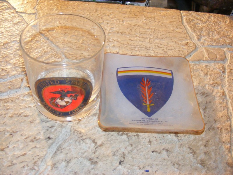 Marines USMC Drinking Glass & Emblem of Supreme Headquarters Allied Force Tray